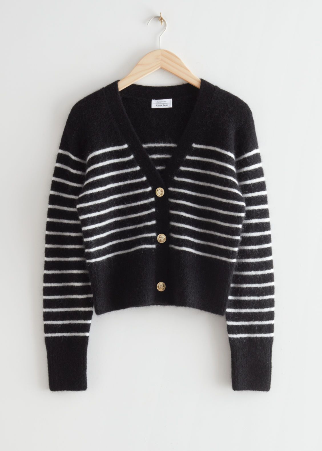 Gold Button Cardigan - Black/White Stripes - & Other Stories WW | & Other Stories US