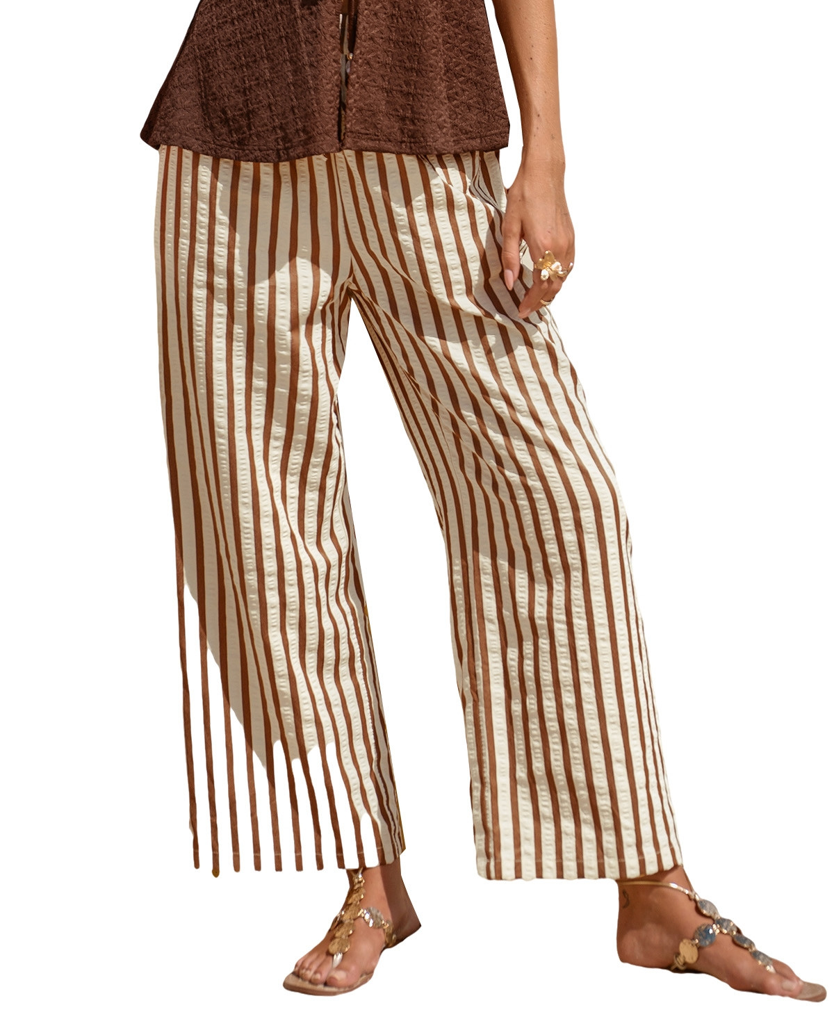 Cupshe Women's Popular Culture Striped Pants - Beige/khaki | Macy's