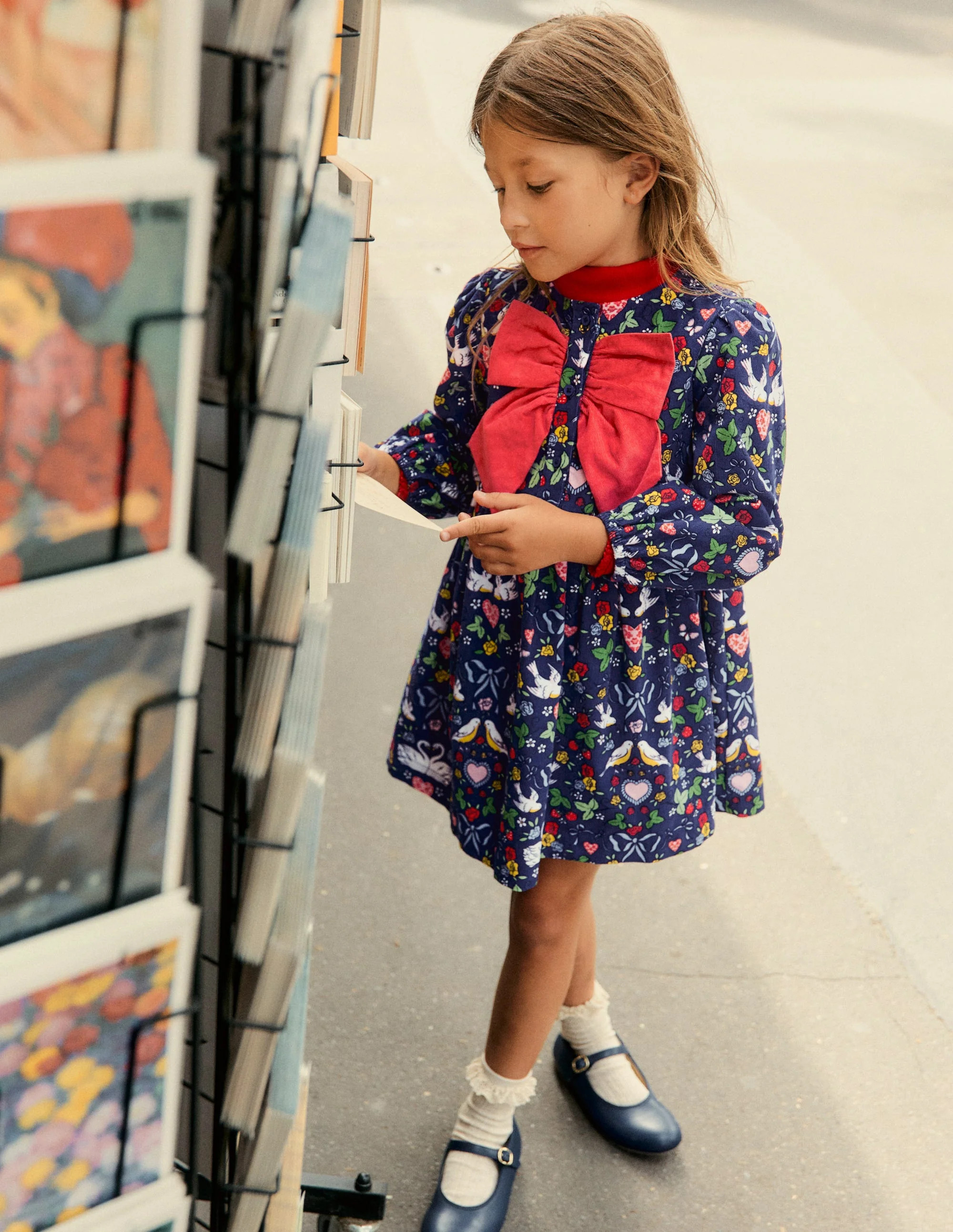 Bow Button Through Dress-Starboard Blue Love Birds | Boden (US)