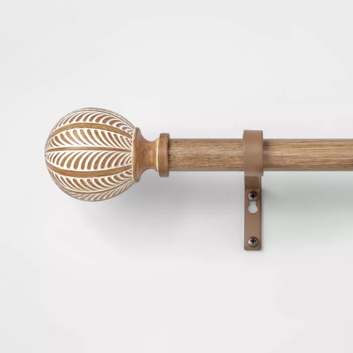Carved Light Woodtone Ball Curtain Rod Natural - Opalhouse™ | Target