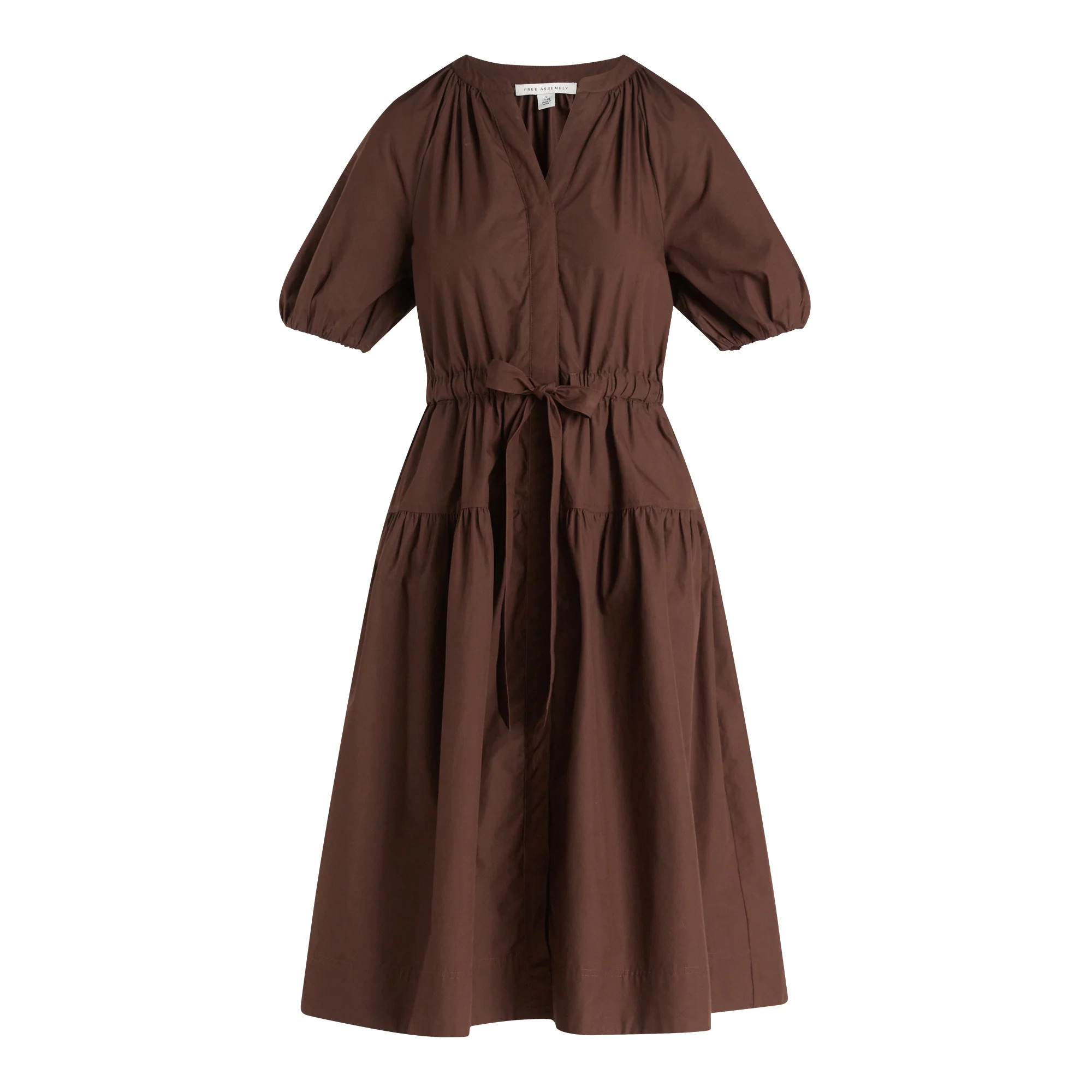 Free Assembly Women's and Women's Plus Cotton Midi Dress with Puff Sleeves, Sizes XS-4X | Walmart (US)