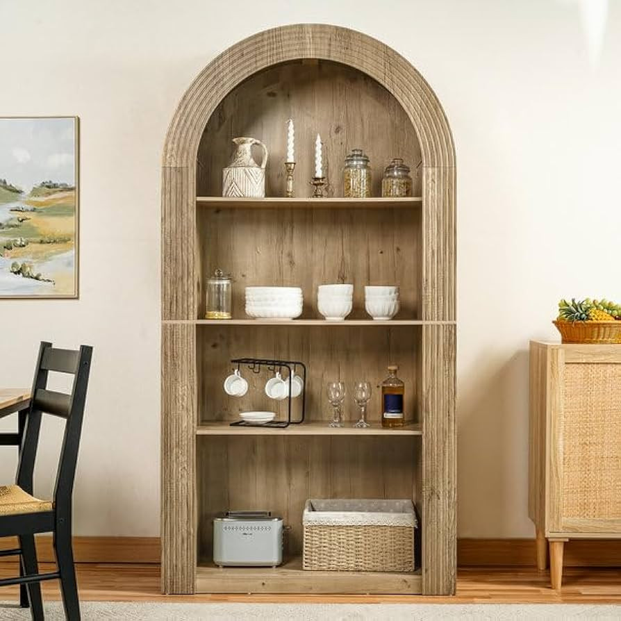 LUMISOL Arched Kitchen Pantry Cabinet with 4 Tier Shelf, Tall Arched Bookcase with Open Display S... | Amazon (US)