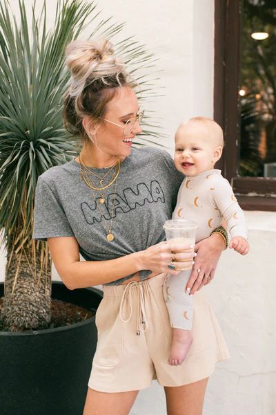 Mama Embroidered Tee - Heather Gray | Three Bird Nest