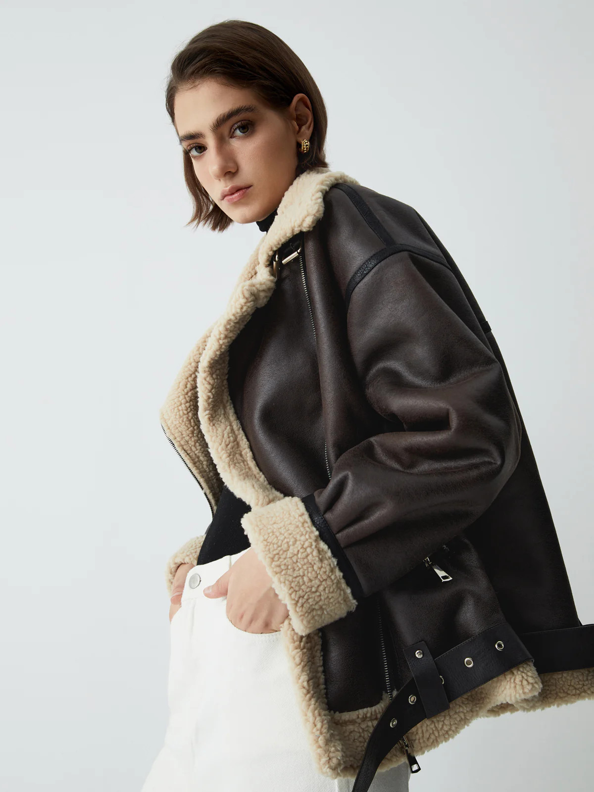 Classic Sherpa Lined Shearling Leather Flight Jacket | Commense