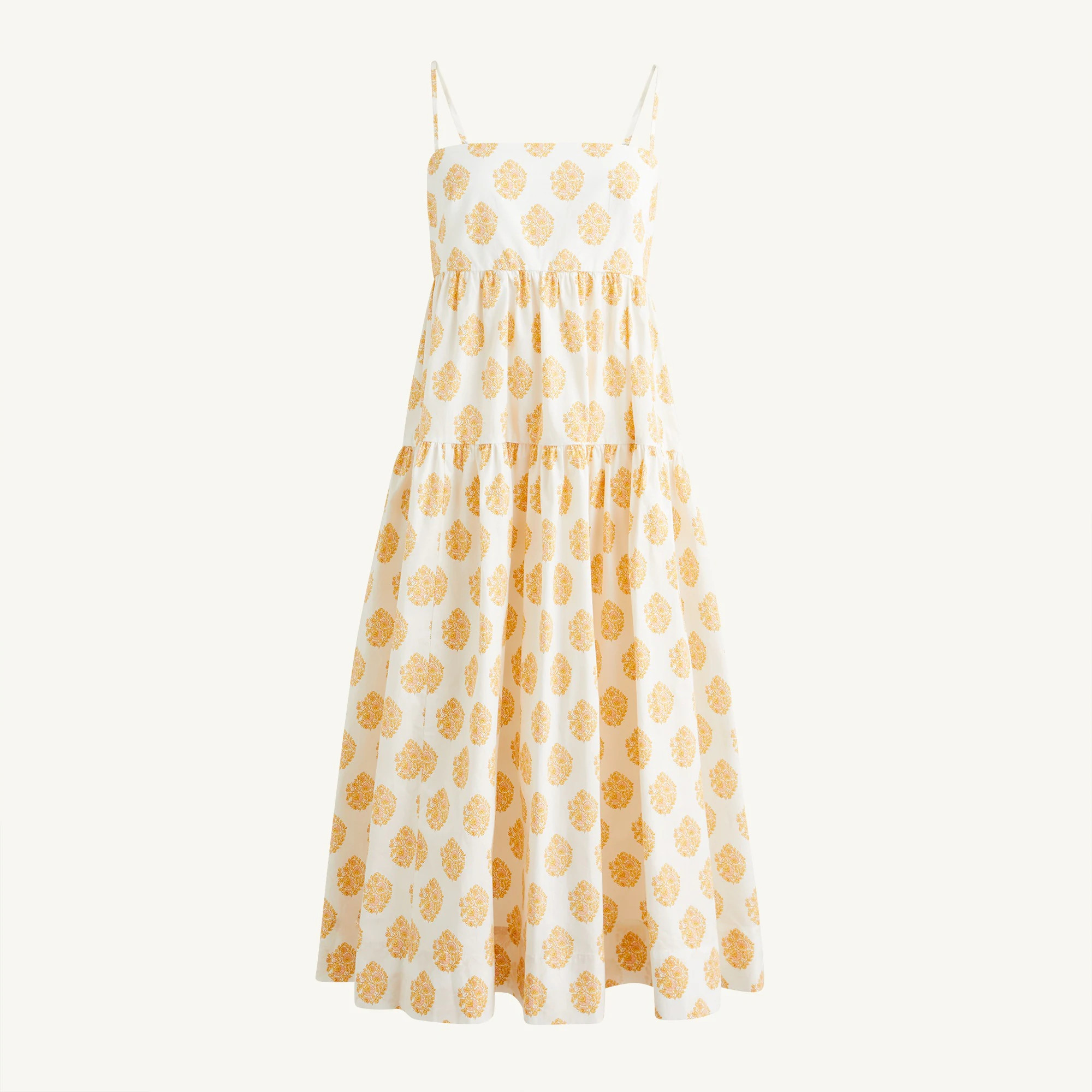 Tie-back tiered dress in gathered floral block print | J. Crew US
