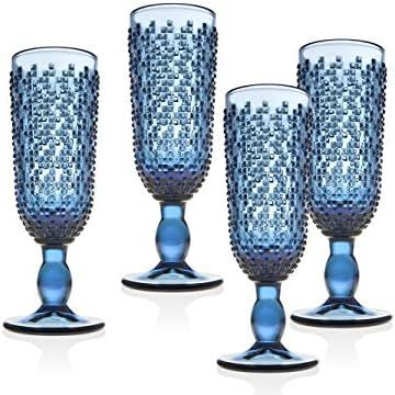 Champagne Flute Beverage Glass Cup Alba by Godinger – Blue – Set of 4 | Amazon (US)