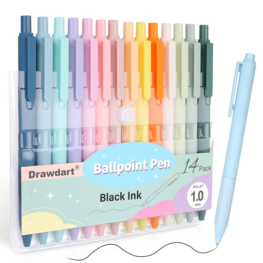 14-Pack Pastel Ballpoint Pens, Medium 1.0mm Black Ink, Retractable - For Smooth Writing and Journ... | Amazon (US)