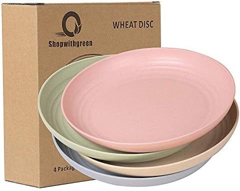 Shopwithgreen Lightweight Unbreakable Wheat Straw Plates - Extra Large-4 Pack 8.8'' Deep Dinner P... | Amazon (US)
