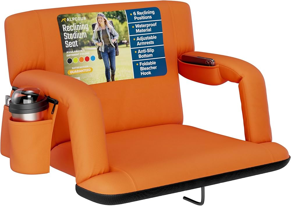 Alpcour Reclining Stadium Seat – Wide Bleacher Chair with Back Support and Cushion, Armrests, S... | Amazon (US)