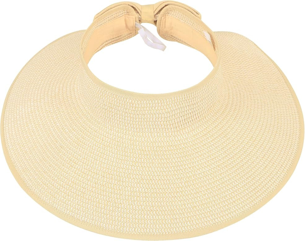 Women's Roll Up Striped/Ribbed Wide Brim Straw Sun Visor | Amazon (US)