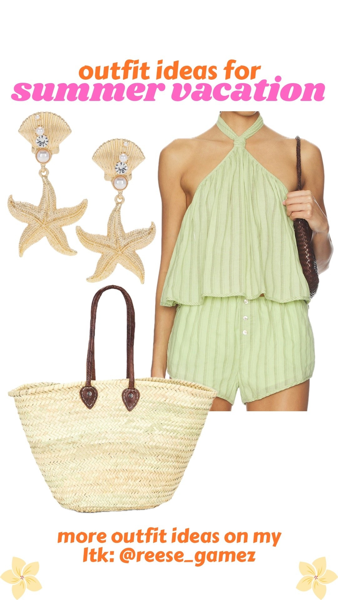 outfits for summer vacation 🩷 matching set, straw bag, beach bag, beach outfit, resort outfit, hawaii outfit, tropical vacation outfit, statement earrings, seashell earrings

#LTKSeasonal #LTKTravel #LTKootd