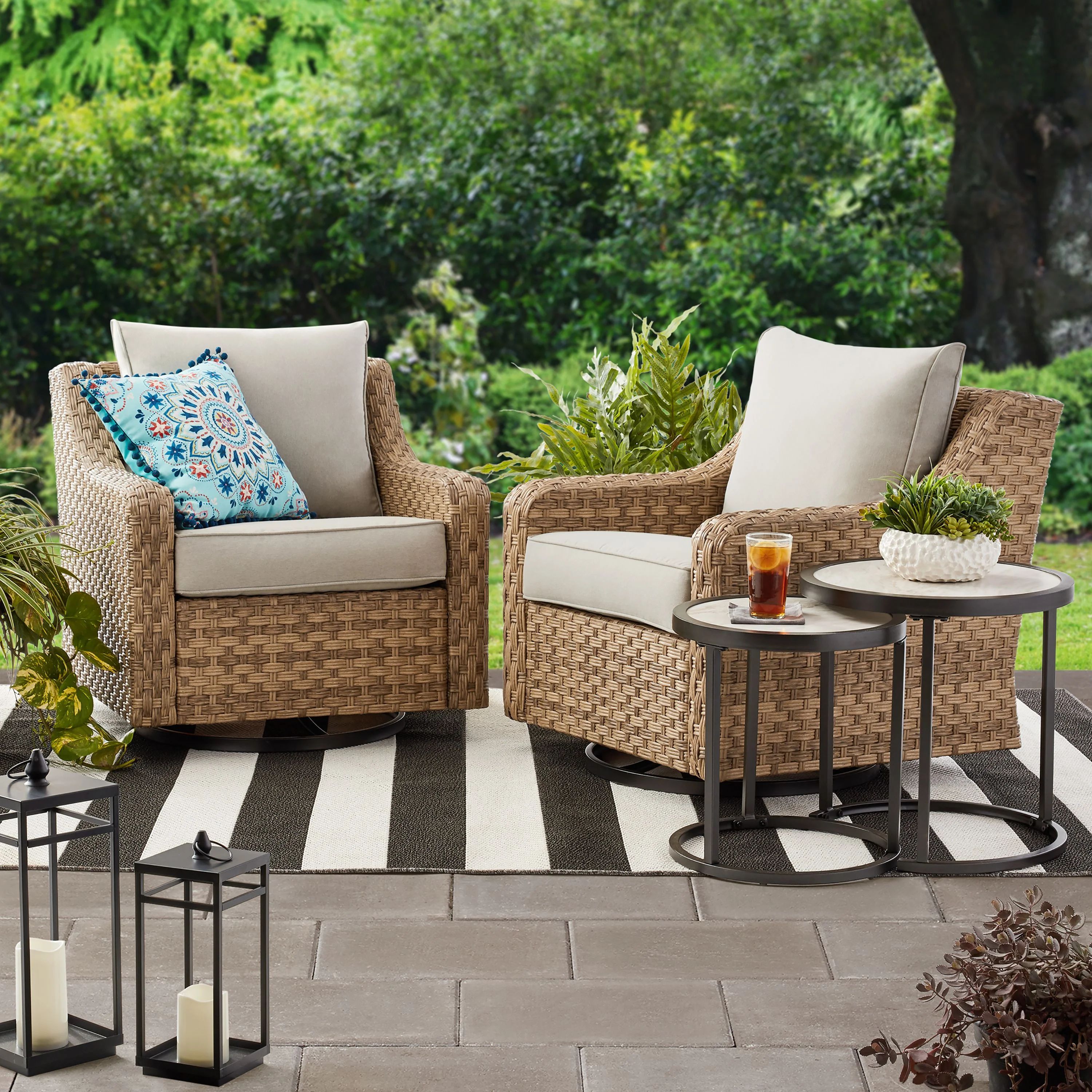 Better Homes & Gardens River Oaks 2 Piece Swivel Gliders with Patio Covers | Walmart (US)