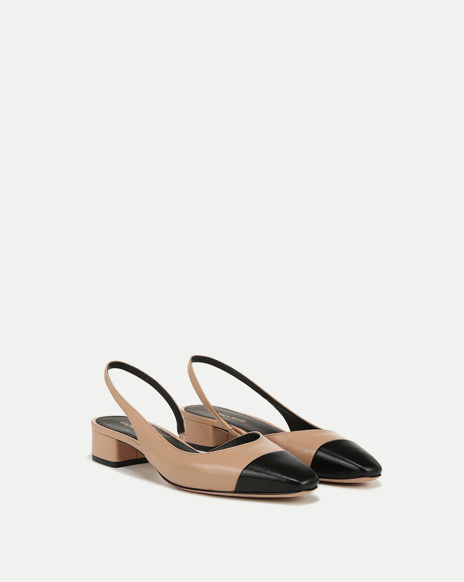 Cecile Leather Cap-Toe Slingback in Bisque/Black | Veronica Beard | Veronica Beard