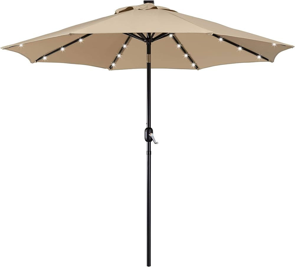 Yaheetech 9FT Solar Powered Patio Umbrella - UV Protection Market Table Umbrella w/ 32 LED Lights... | Amazon (US)