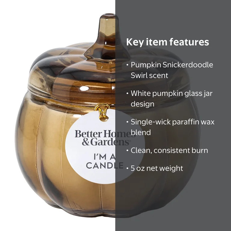 Better Homes & Gardens 5 oz Glass Pumpkin Jar Candle, Pumpkin Snickerdoodle Swirl | Walmart (US)