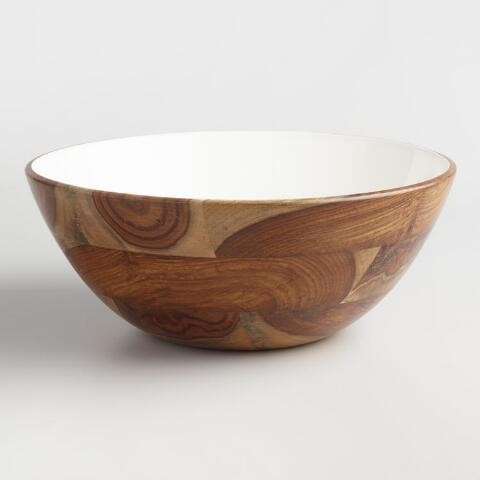 Large White Enamel Wood Bowl | World Market