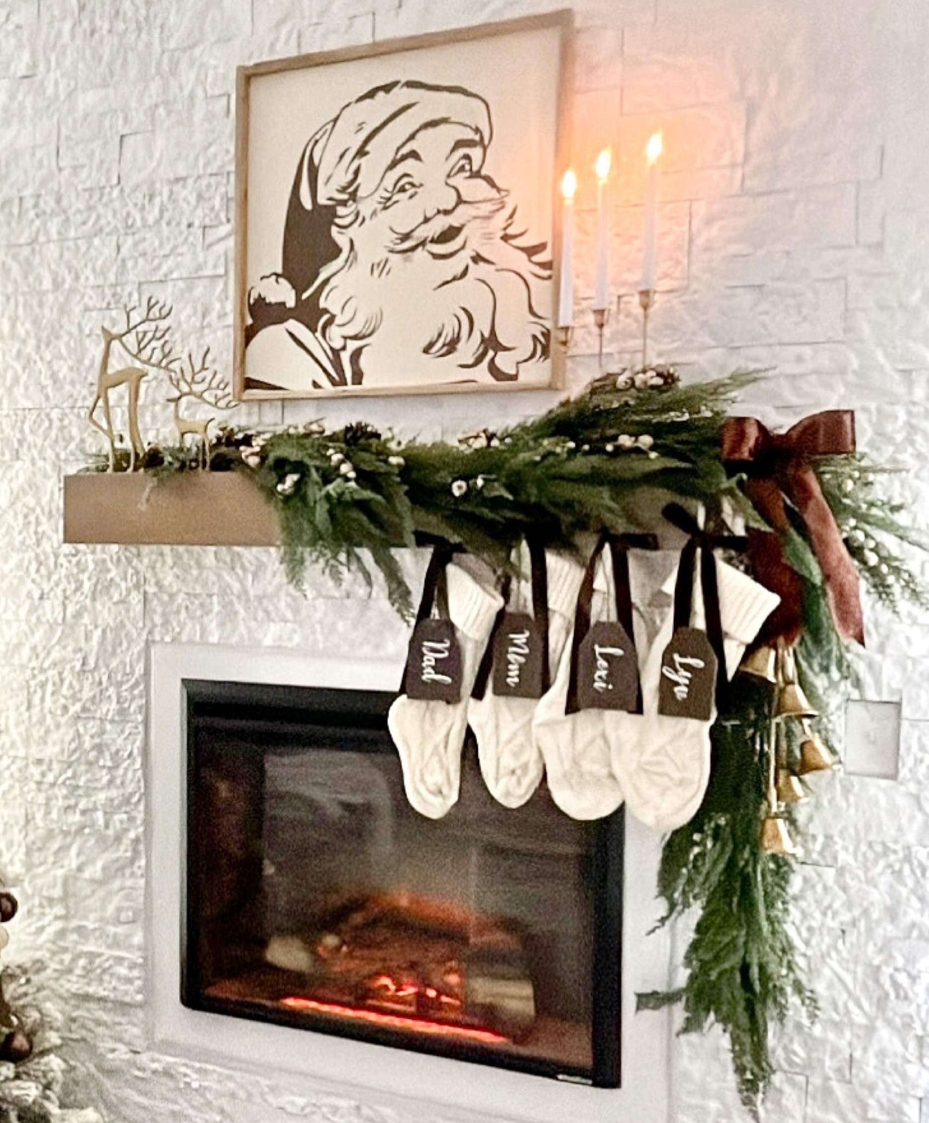 2022 holiday mantel 
Framed Santa was made at A&R workshop 
Cypress garland was found at Mama’s junk Co online. 

#LTKSeasonal #LTKHoliday #LTKhome