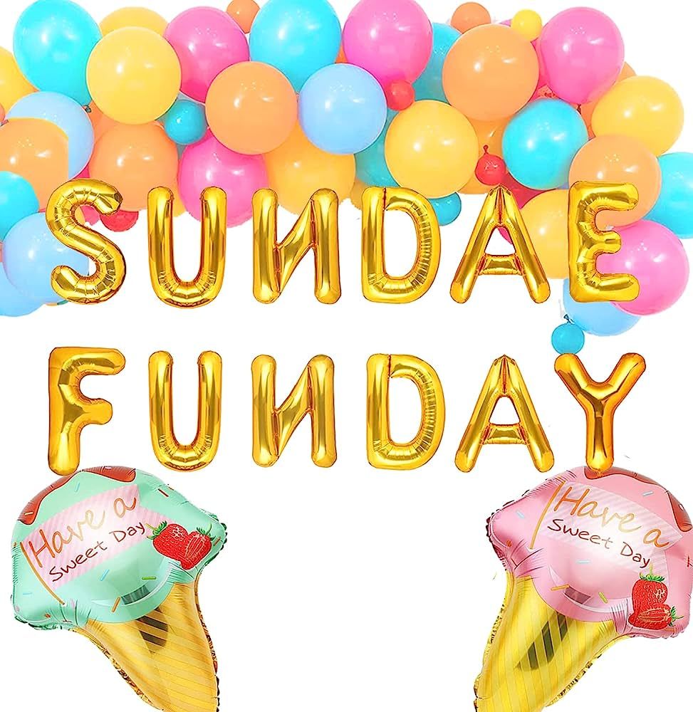 LaVenty Set of 23 Sundae Funday Balloons Banner Ice Cream Party Banner Summer Theme Party Decorat... | Amazon (US)