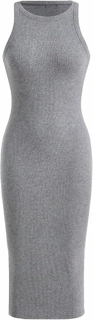 Women's Basic Ribbed Knit Sleeveless Midi Tank Dress Crewneck Knit Bodycon Dress | Amazon (US)
