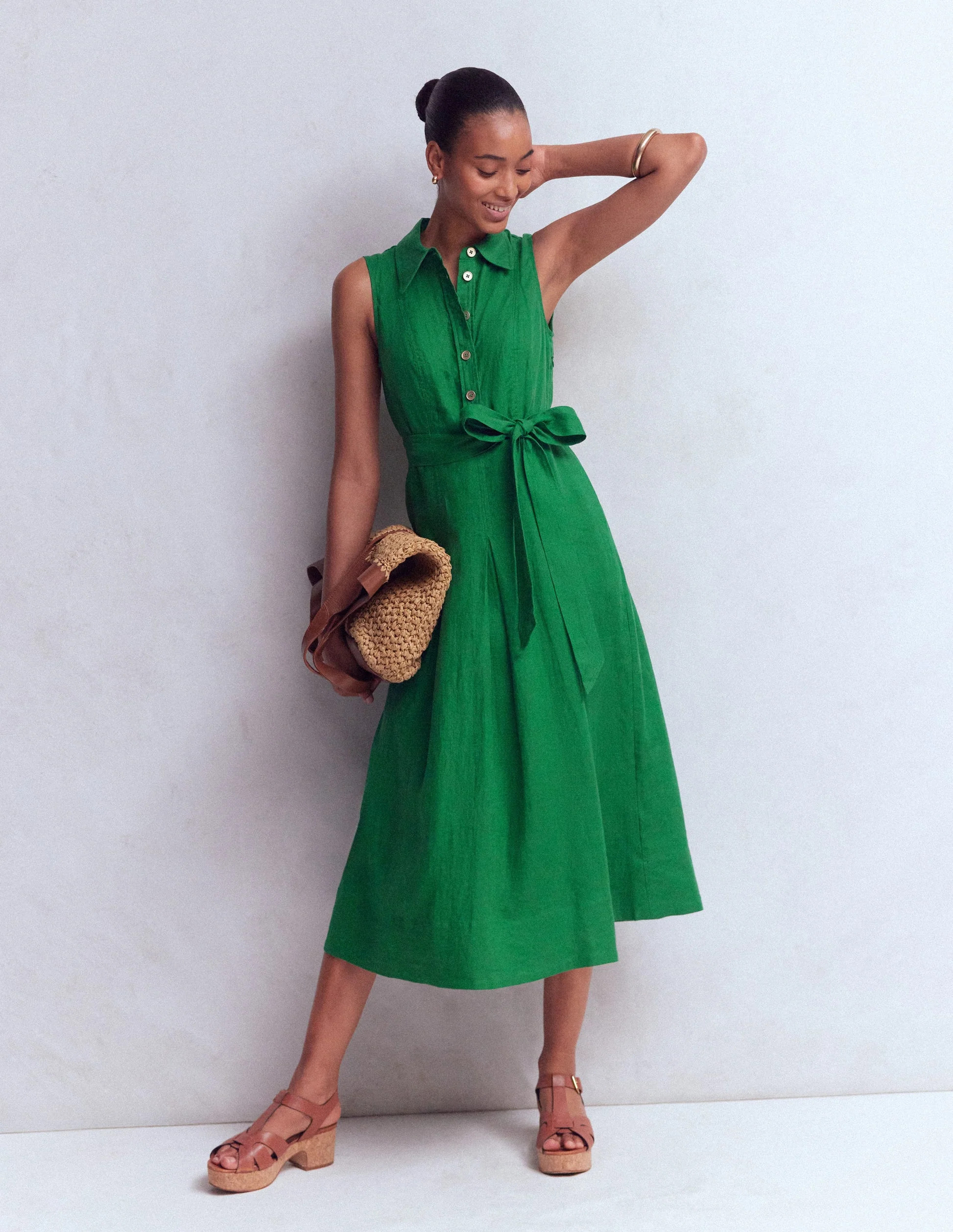 Belinda Linen Shirt Dress-Fresh Green | Boden (US)