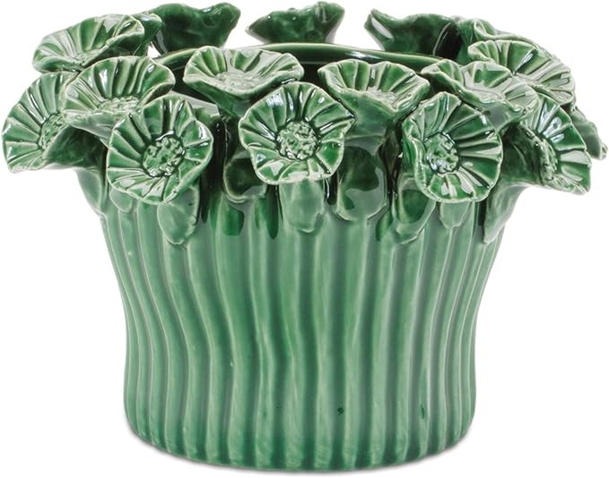 Melrose International Ribbed Body with Blooming Floral Border 4.5 x 6 Inch Forest Green Stoneware... | Amazon (US)