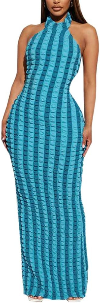 Snllz Women Open Back Slip Maxi Dress Y2K Sexy Low Back Cutout Long Dress Bodycon Sleeveless Back... | Amazon (US)