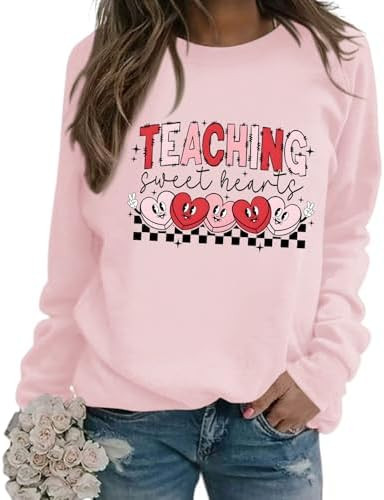 Bobeutou Valentines Sweatshirt Women Love Heart Graphic Teacher Valentine's Long Sleeve Shirt Cas... | Amazon (US)