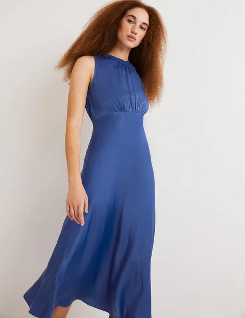 Blue Bias-cut Satin Midi Dress | Boden (US)
