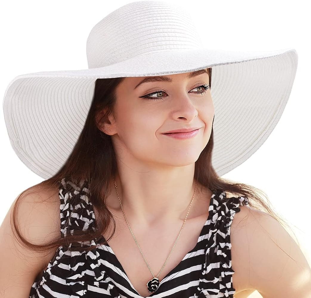 Women's Wide Brim Sun Hat - UV Protection Floppy Straw Sunhat Summer Beach 7 1/4 | Amazon (US)