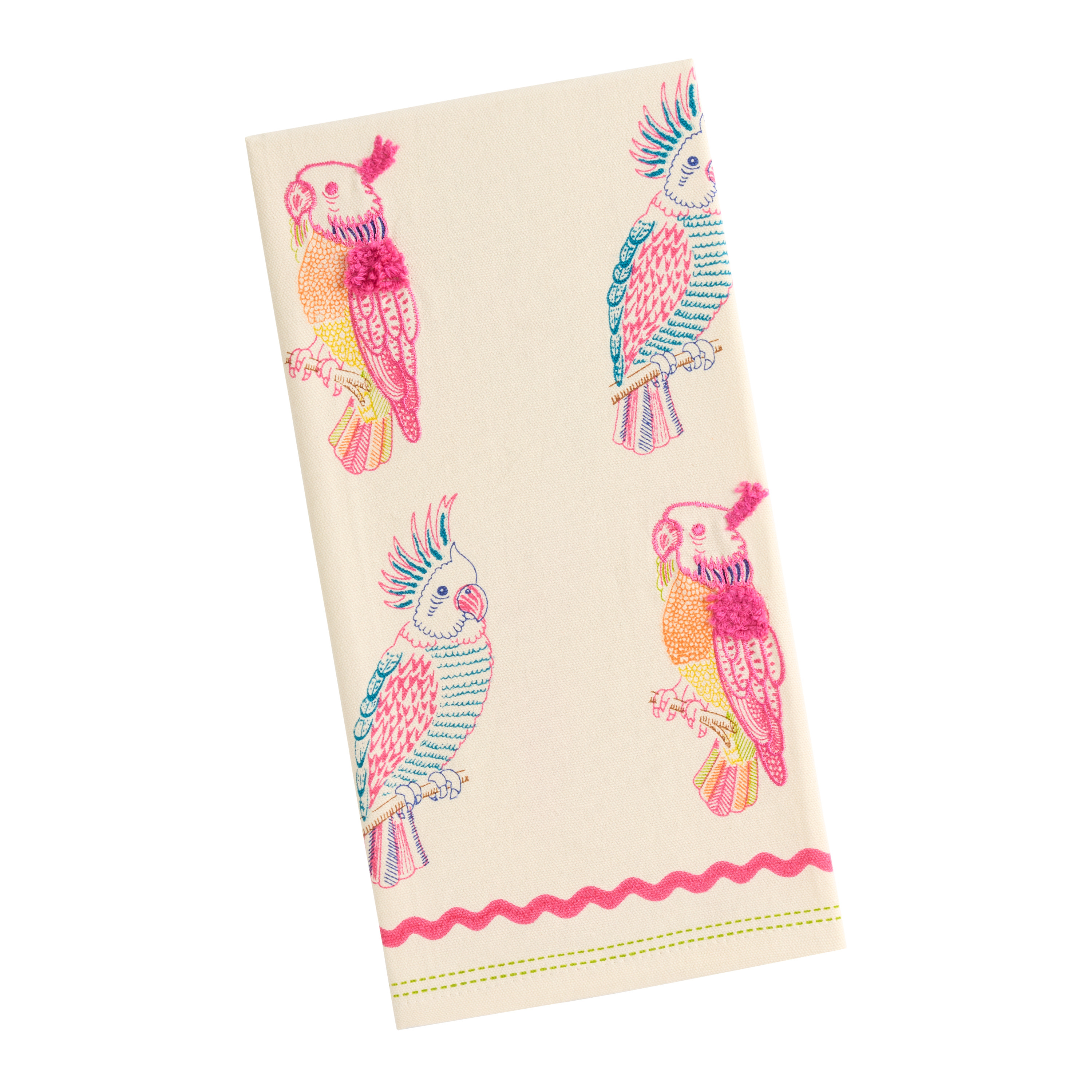 Multicolor Cockatoo Embroidered Kitchen Towel - World Market | World Market