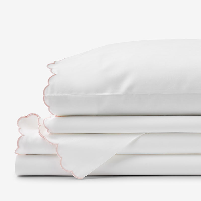 Embroidered Scallop Classic Smooth Sateen Solid Bed Sheet Set - Blush, Twin | The Company Store