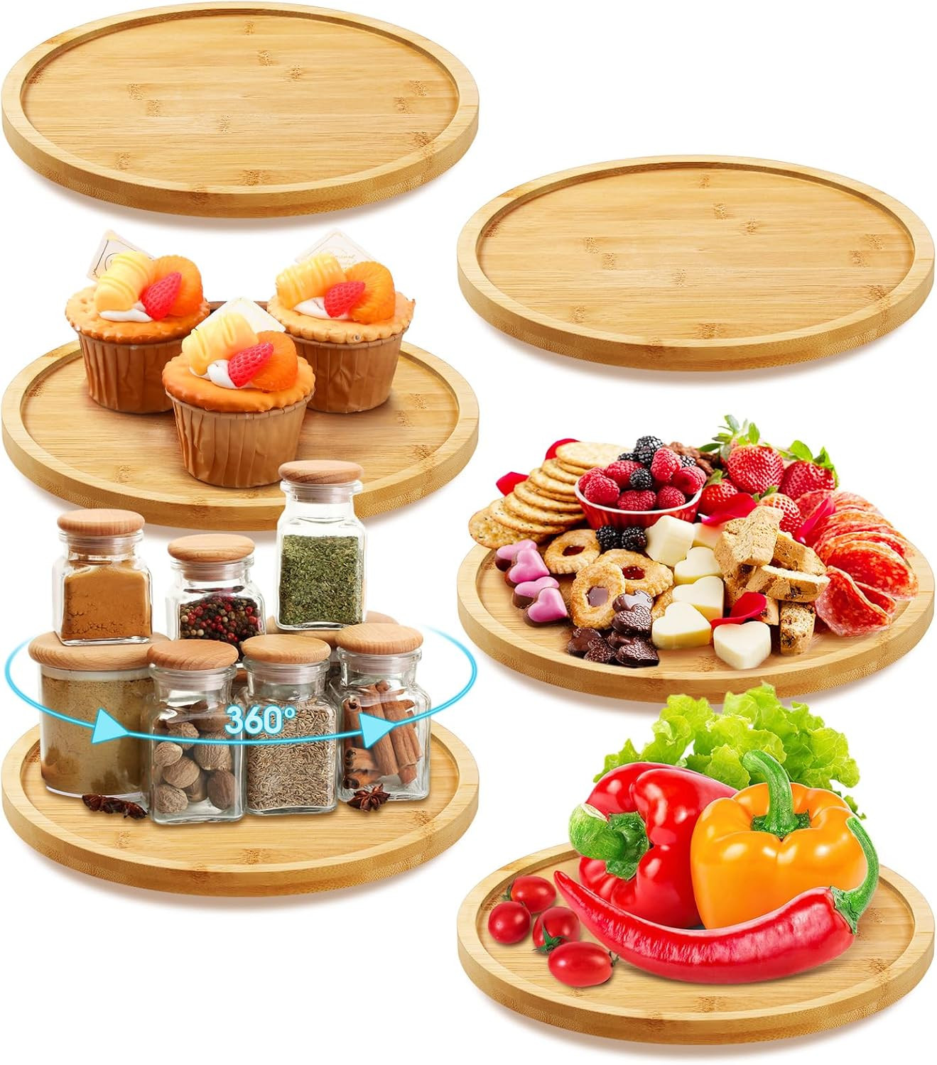 Amazon.com - Mumufy 6 Pcs 10-inch Bamboo Lazy Susan Organizers Kitchen Turntable Round Lazy Susan... | Amazon (US)
