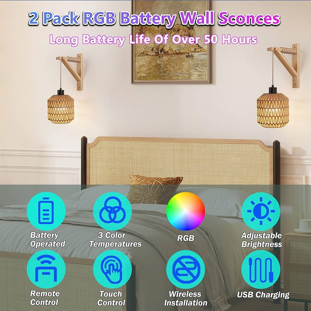 Battery Operated Wall Sconce Set Of 2,Wireless Rechargeable Wall Lights With 50 Hours Long Batter... | Amazon (US)