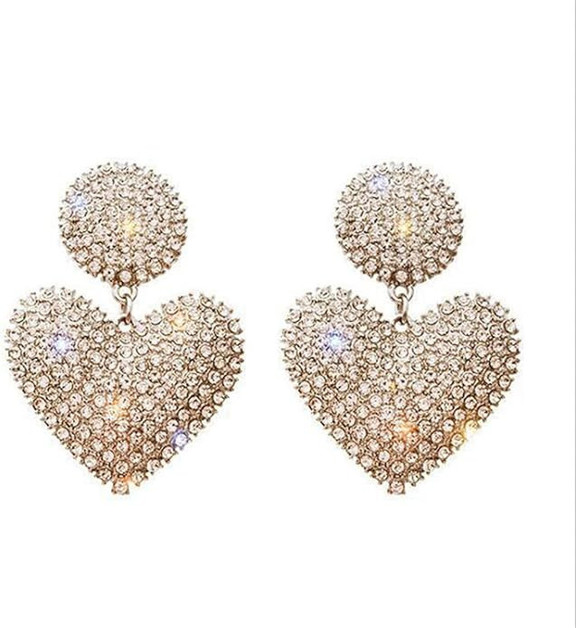 Heart Rhinestone Earrings for Women Fashionable Full Crystal Hanging Earrings Statement Bling Cry... | Amazon (US)