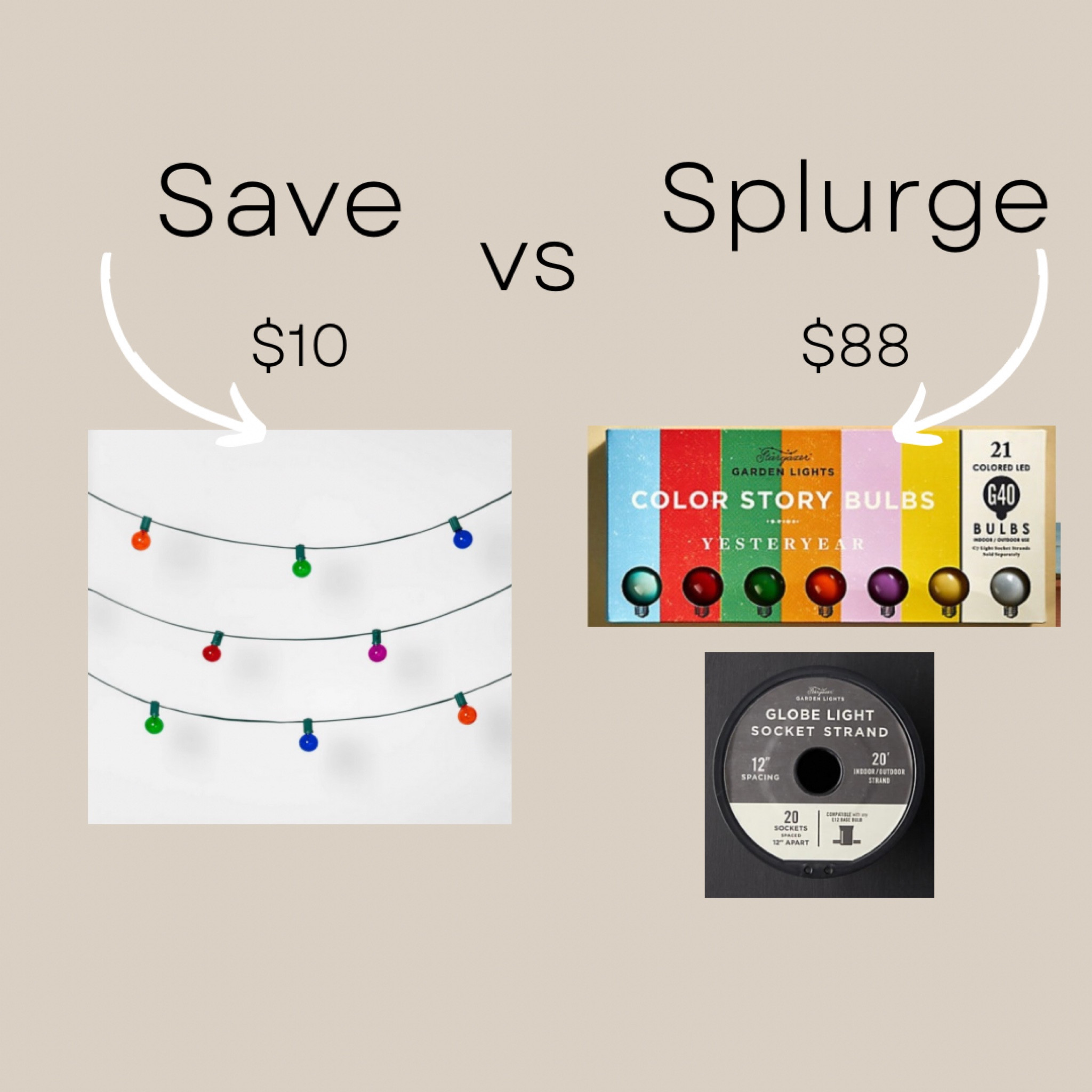 Save vs splurge, Christmas lights, globe lights, stargazer garden lights, garden lights 

#LTKSeasonal #LTKhome #LTKHoliday