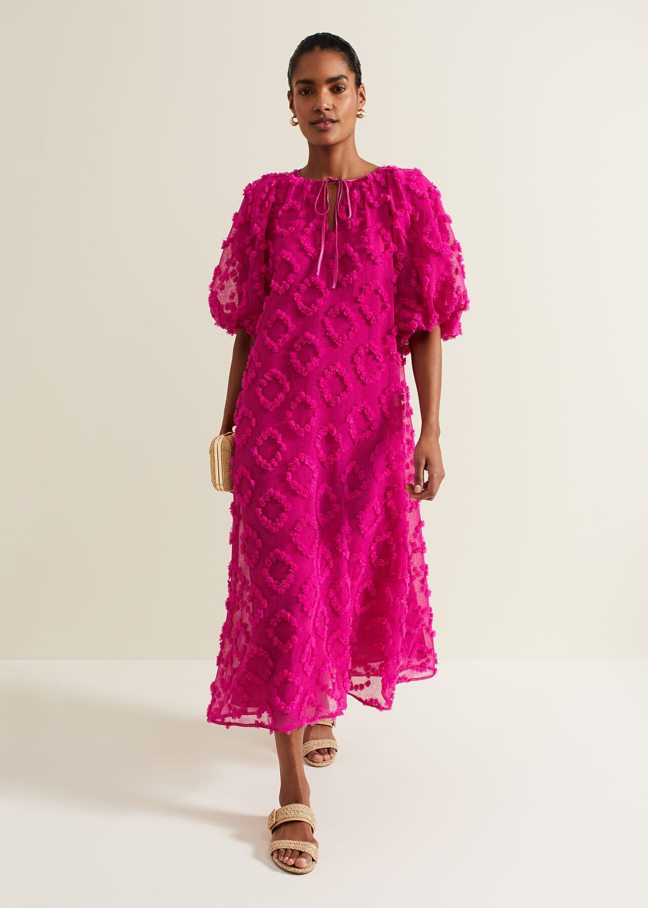 Bella Pink Textured Midi Dresss | Phase Eight UK | | Phase Eight (UK)