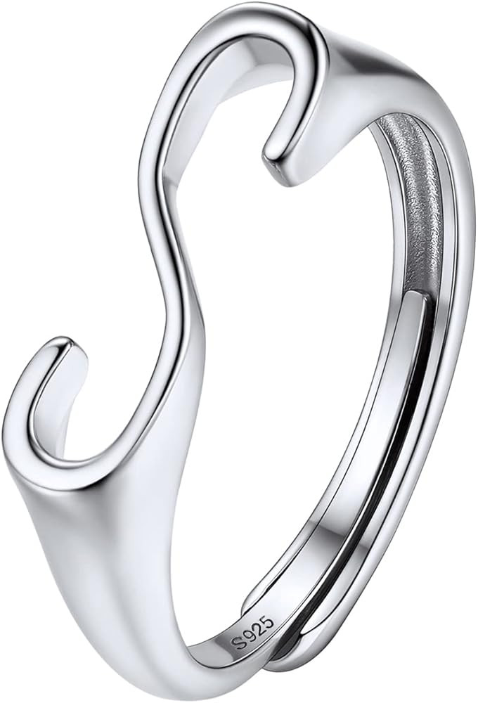 Amazon.com: SILVERCUTE Adjustable Initial Rings for Women Minimalist Alphabet Letter S Ring 925 S... | Amazon (US)