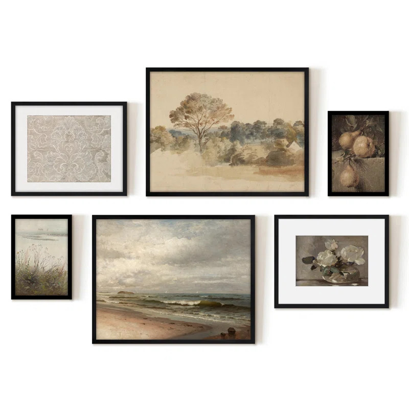 6 Piece Vintage Gallery Wall Art Set - Elm Tree Landscape, The Shore Art by Maple + Oak | Wayfair North America