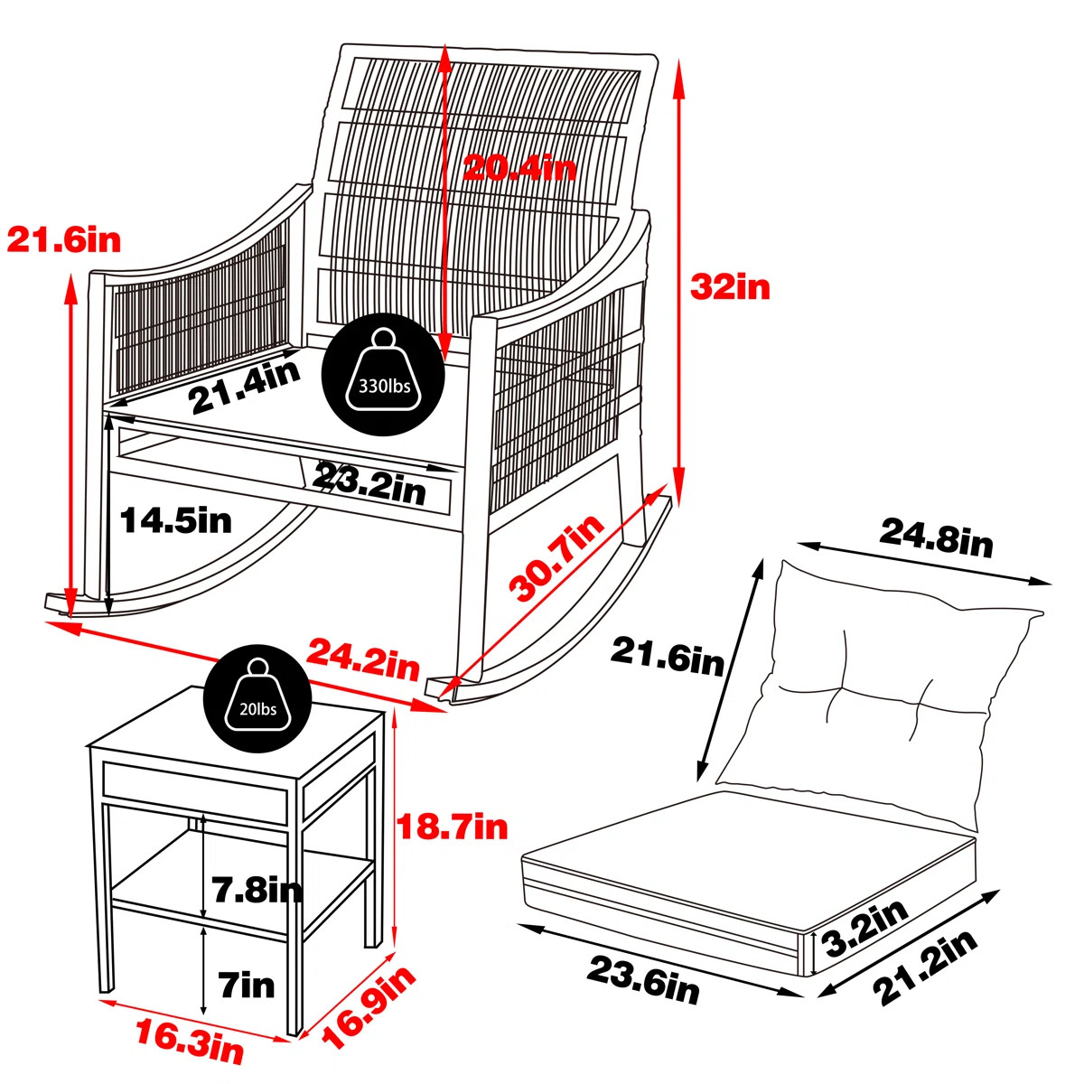 2-Person Outdoor Seating Group, Wicker Rocking Chairs with Cushions and Side Table | Wayfair North America