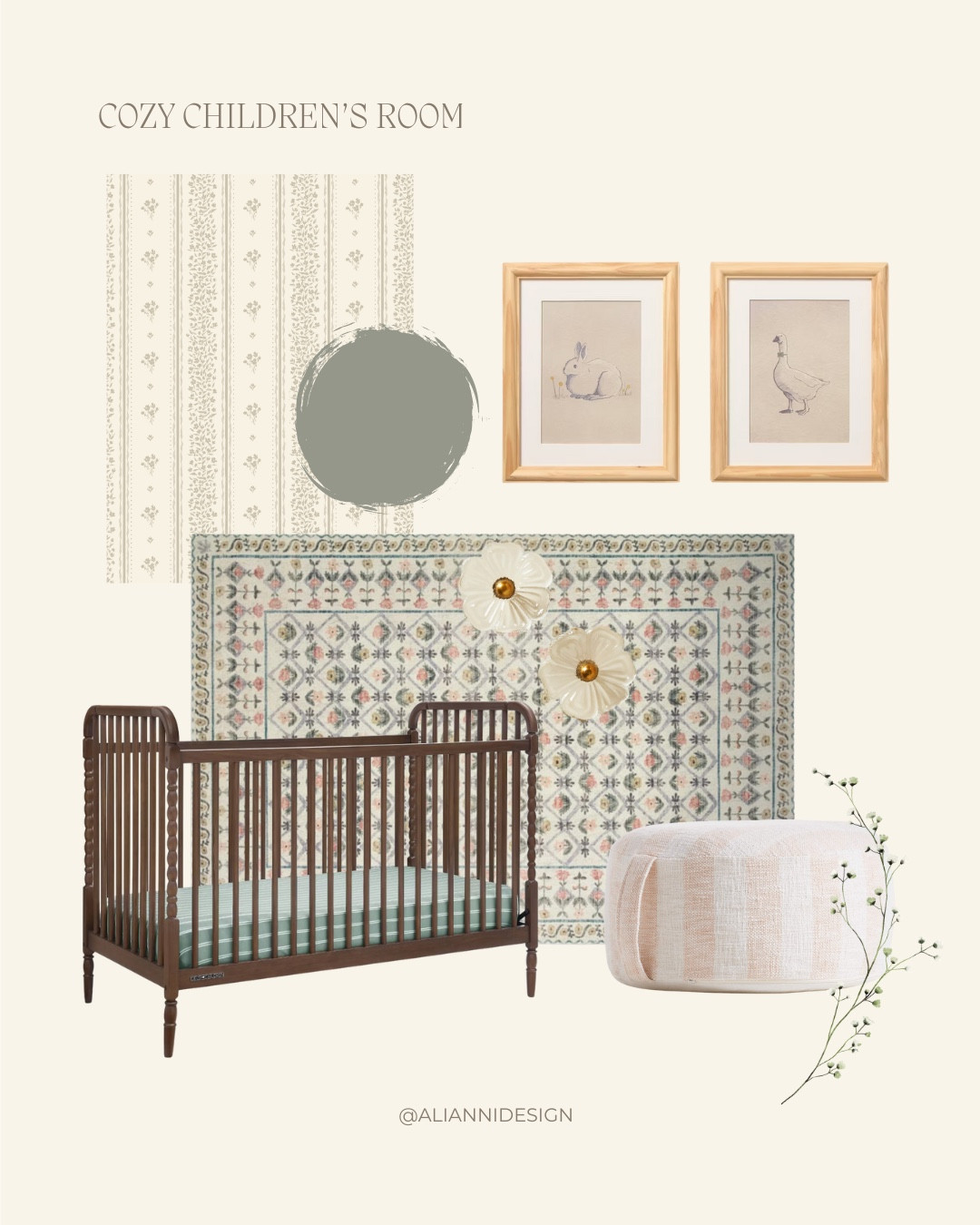 A nursery that feels like a storybook—soft, timeless, and filled with little details that make it extra special. 🌸 Featuring my Lyla wallpaper available @loomwell , this space embraces the charm of pink and green—like a cottage garden in bloom. Paired with vintage touches and layers of cozy textiles, it’s a room that grows with them, just as dreamy for a nursery as it is for a big kid’s space.

Don’t miss the design tip: Cozy textiles make all the difference! A quilt or blanket (like this one from @ellieandlayne that matches the wallpaper!) adds warmth and that loved-for-years feel. 🫶🏻

Search “Lyla” or “Ali Anni” at Loomwell.com for the pretty wallpaper! 

Save this for future inspiration & send to a friend who loves a cottage-cozy nursery! 🎀


_____
#aliannidesign #cozynursery #cottagecorestyle #peelandstickwallpaper #girlsroominspo #homediyproject #ltk #ltkhome 

#LTKKids #LTKBaby #LTKHome