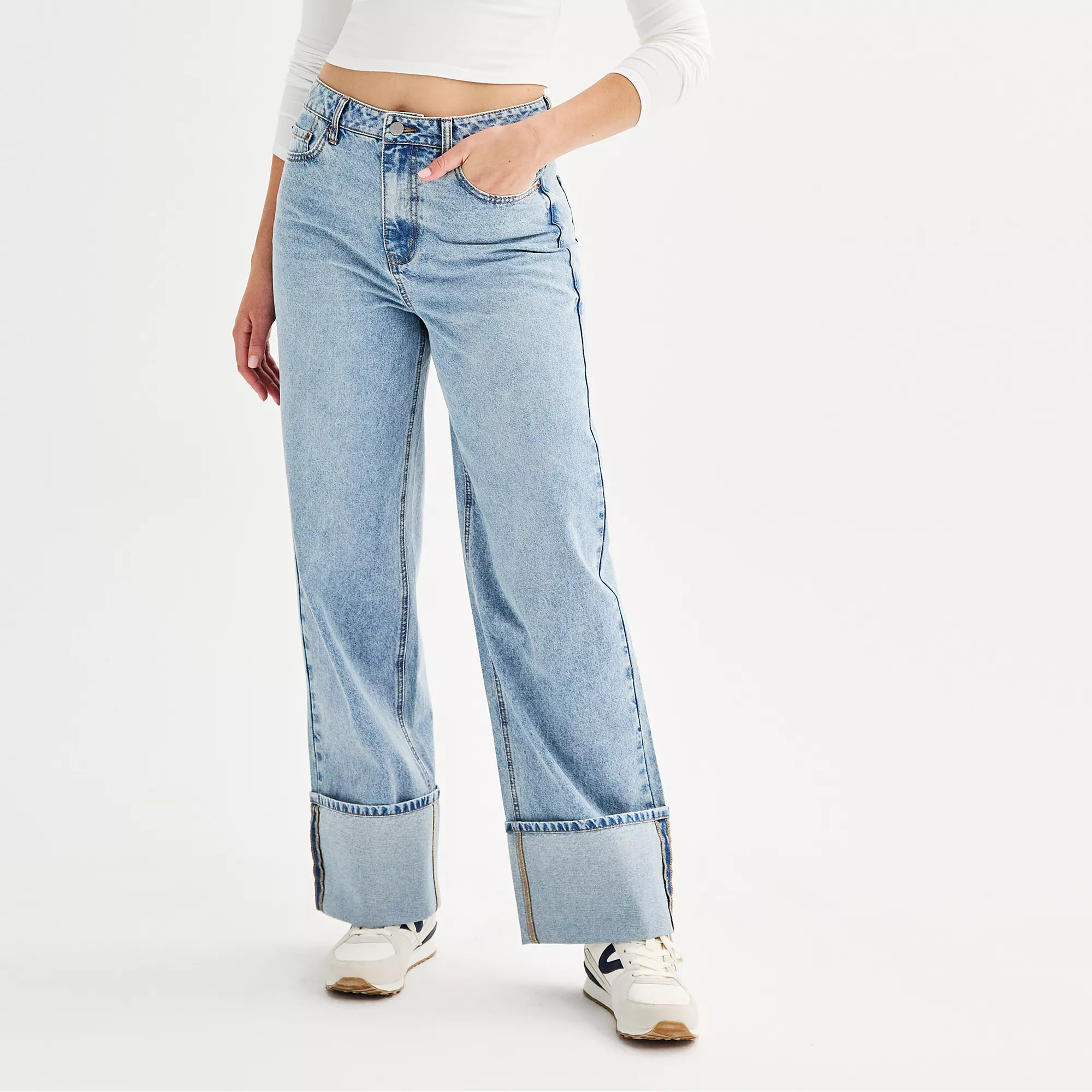 Juniors' Tinseltown High Rise Wide Leg Cuffed Jeans | Kohl's