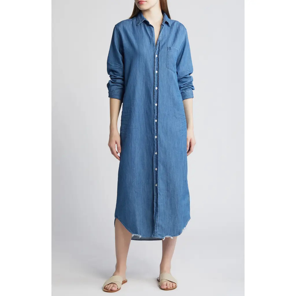Frank & Eileen Rory Long Sleeve Denim Maxi Shirtdress in Vintage Stonewashed Indigo at Nordstrom, Size Small | Nordstrom