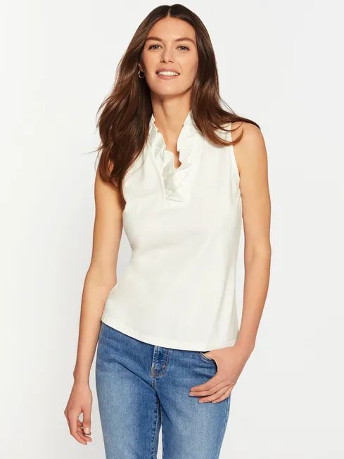 Durham Sleeveless Ruffle Denim Top | J.McLaughlin