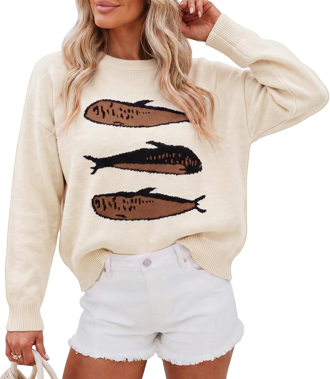 Cicy Bell Womens Fish Graphic Sweaters Lightweight Knit Crewneck Pullover | Amazon (US)