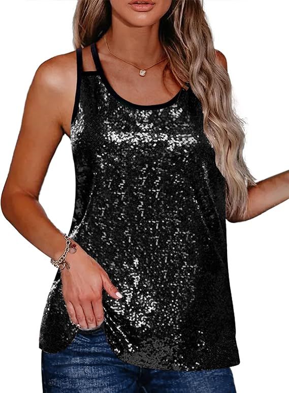 Zeagoo Women's Sleeveless Sequin Top Sparkle Shimmer Camisole Vest Tank Tops | Amazon (US)