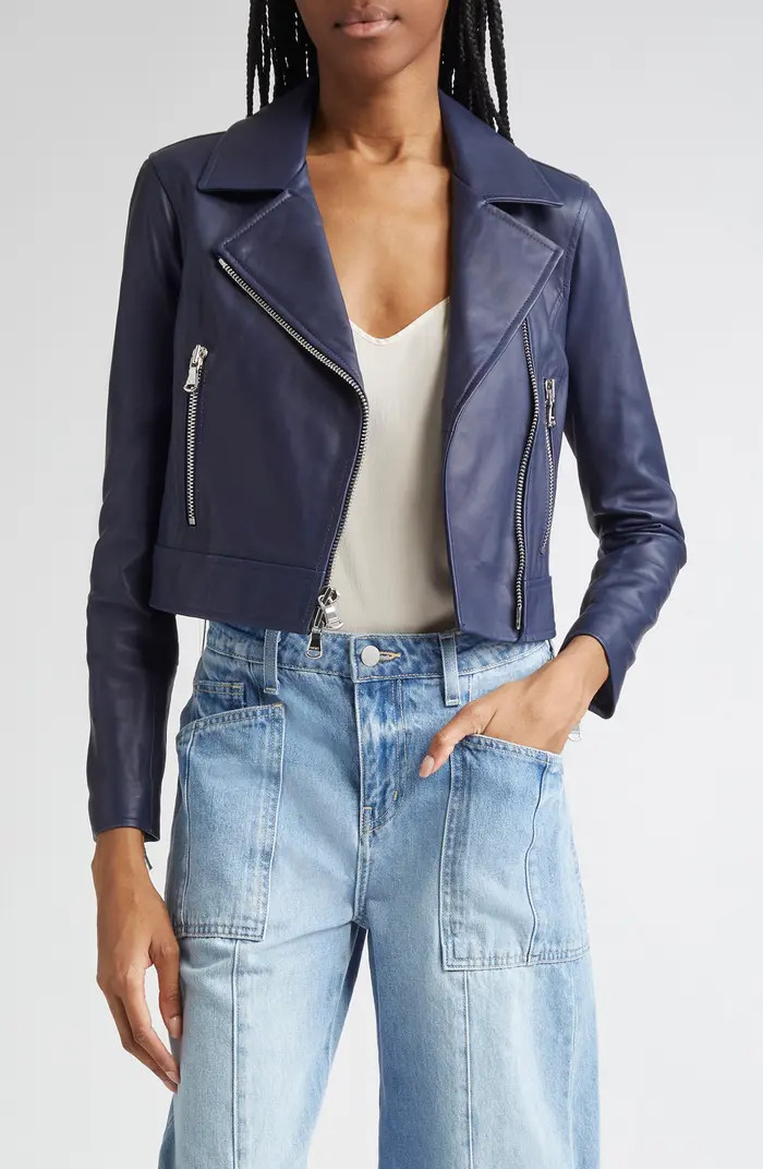 L'AGENCE Onna Crop Leather Biker Jacket | Nordstrom | Nordstrom
