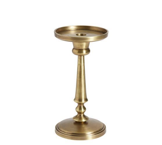 Booker Pillar Candleholders - Brass | Pottery Barn (US)