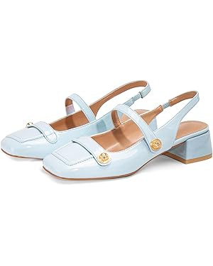 Slingback Mary Jane Heels for Women Low Block Heel Closed Square Toe Pump Shoes Heels Classic Dai... | Amazon (US)