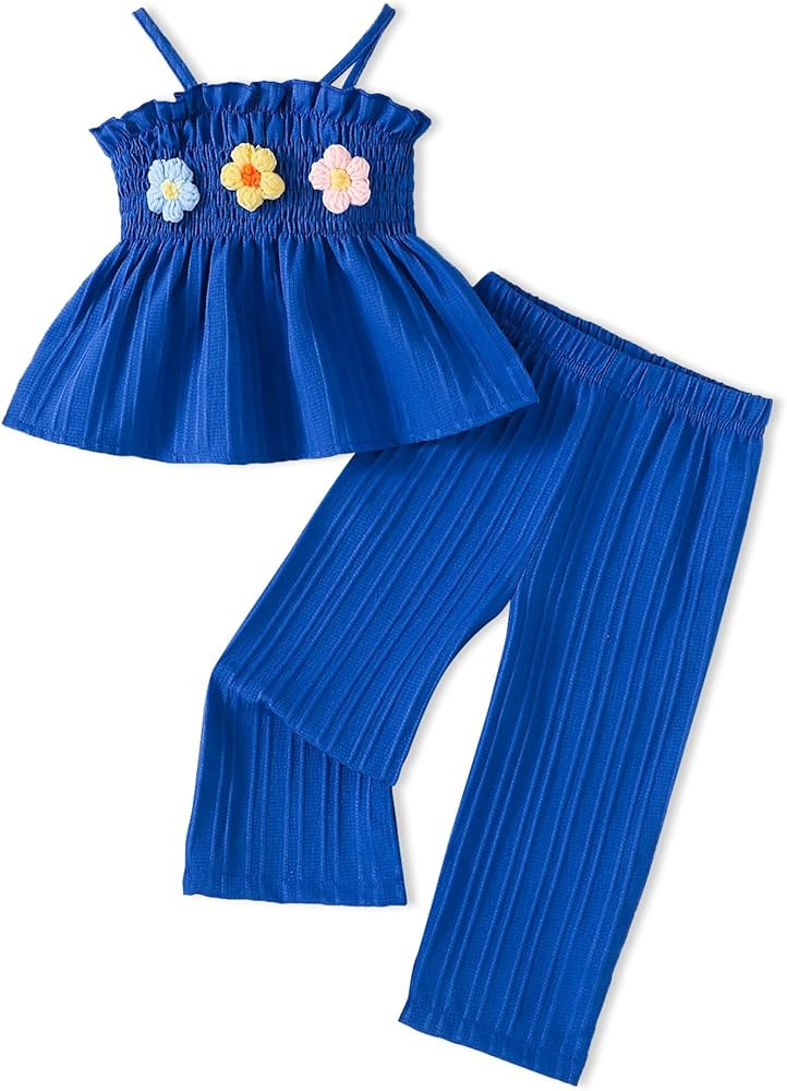 Toddler Baby Girl Clothes Sleeveless Summer Outfit Smocked Strap Camisole Linen Pants Prety Sprin... | Amazon (US)