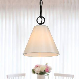 LNC Modern White Pendant Light with Fabric Shade 1-Light Painted Black Minimalist Bell Hanging Li... | The Home Depot
